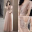 Simple Rougissant Rose Daim Robe Demoiselle D'honneur 2021 Princesse V-Cou Manches Courtes Dos Nu Longue Robe Pour Mariage