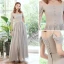 Modest / Simple Grey Graduation Dresses 2021 A-Line / Princess Scoop Neck Backless Floor-Length / Long Bridesmaid Short Sleeve Formal Dresses