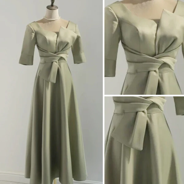 Simple Vert Cendré Satin Robe Demoiselle D'honneur 2021 Princesse Dos Nu Thé Longueur Robe Pour Mariage