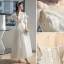 Chic / Beautiful White Bridesmaid Dresses 2021 A-Line / Princess Square Neckline Pearl Short Sleeve Tea-length Bridesmaid Wedding Party Dresses