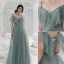 Chic / Beautiful Green Sequins Bridesmaid Dresses 2021 A-Line / Princess Spaghetti Straps Short Sleeve Backless Floor-Length / Long Bridesmaid Wedding Party Dresses