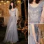 Fashion Sky Blue Beading Sequins Bridesmaid Dresses 2021 A-Line / Princess Pearl Rhinestone Short Sleeve Backless Floor-Length / Long Wedding Party Dresses