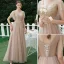 Charming Khaki Beading Sequins Backless Lace Flower Bridesmaid Dresses 2021 A-Line / Princess Short Sleeve Floor-Length / Long Bridesmaid Wedding Party Dresses