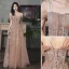Chic / Beautiful Champagne Glitter Bridesmaid Dresses 2021 A-Line / Princess Short Sleeve Lace Flower Backless Floor-Length / Long Bridesmaid Wedding Party Dresses