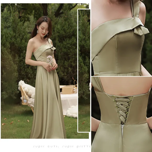 dark green pageant dress Simple A-Line Olive Green Satin Long Prom Dress, Olive Green Long Formal Dress Custom Size / Custom Color main image 0