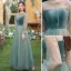 Modest / Simple Jade Green Suede Bridesmaid Dresses 2022 A-Line / Princess Short Sleeve Backless Sequins Floor-Length / Long Wedding Party Dresses