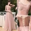 Chic / Beautiful Dusky Pink Suede Bridesmaid Dresses 2022 A-Line / Princess Pearl Sequins Long Sleeve Backless Floor-Length / Long Wedding Party Dresses