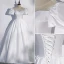 Elegant Black Satin Prom Dresses 2022 Ball Gown Scoop Neck Puffy Short Sleeve Beading Bow Backless Floor-Length / Long Formal Dresses