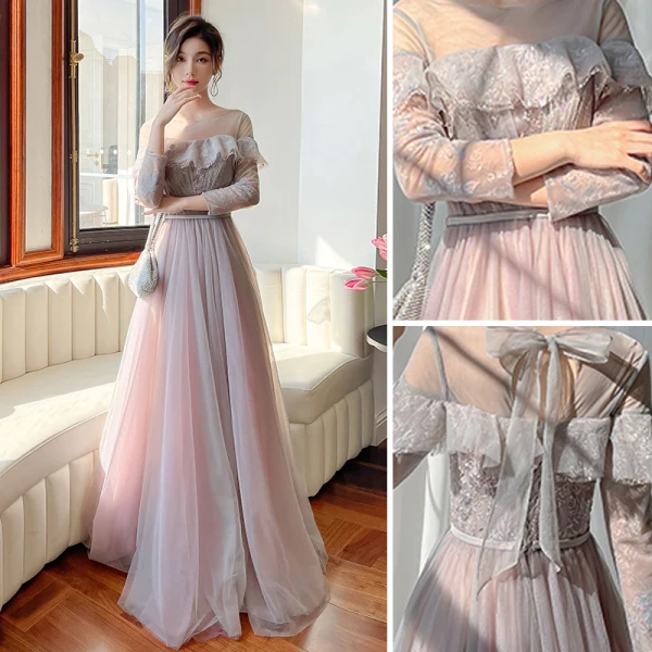 Chic / Belle Rougissant Rose Robe Demoiselle D'honneur 2022 Princesse Encolure Dégagée Paillettes Gonflée Manches Courtes Dos Nu Longue Robe Demoiselle D'honneur