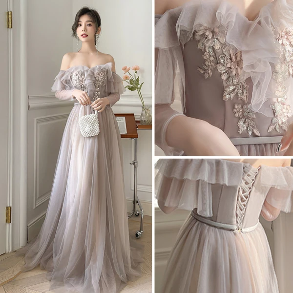 Chic / Beautiful Lace Flower Sequins Dusky Pink Bridesmaid Dresses 2022 A-Line / Princess Short Sleeve Backless Sash Floor-Length / Long Bridesmaid Dresses