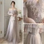 Chic / Beautiful Lace Flower Sequins Dusky Pink Bridesmaid Dresses 2022 A-Line / Princess Short Sleeve Backless Sash Floor-Length / Long Bridesmaid Dresses