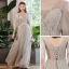 Chic / Beautiful Grey Beading Lace Flower Bridesmaid Dresses 2022 A-Line / Princess Rhinestone Sequins Short Sleeve Backless Floor-Length / Long Wedding Bridesmaid Dresses
