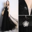 Sexy Black Evening Dresses  2019 A-Line / Princess Rhinestone Sequins V-Neck Sleeveless Plunging Cross-Back Backless Floor-Length / Long Formal Dresses