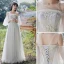 Élégant Gris Robe Demoiselle D'honneur 2021 Princesse Manches Courtes Dos Nu Appliques En Dentelle Fleur Longue Demoiselle D'honneur Robe Pour Mariage