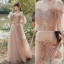 Modest / Simple Blushing Pink Wedding Party Dresses 2021 A-Line / Princess V-Neck Short Sleeve Backless Floor-Length / Long Bridesmaid Dresses