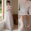 Fashion Blushing Pink Bridesmaid Dresses 2021 A-Line / Princess Scoop Neck Lace Flower Appliques 3/4 Sleeve Backless Floor-Length / Long Wedding Party Dresses