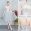 Chinese style Grey Embroidered Bridesmaid Dresses 2021 A-Line / Princess High Neck Short Sleeve Backless Tea-length Bridesmaid Wedding Party Dresses