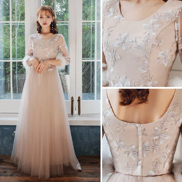 Chinese style Elegant Blushing Pink Embroidered Bridesmaid Dresses 2021 A-Line Princess