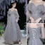 Modest / Simple Grey Bridesmaid Dresses 2021 A-Line / Princess Glitter Spaghetti Straps Short Sleeve Backless Floor-Length / Long Bridesmaid Wedding Party Dresses