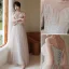 Mode Perle Rose Robe Demoiselle D'honneur 2021 Princesse Encolure Dégagée En Dentelle Fleur Appliques 3/4 Manches Dos Nu Longue Robe Pour Mariage