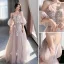 Fashion Blushing Pink Lace Flower Bridesmaid Dresses 2021 A-Line / Princess Spaghetti Straps Short Sleeve Backless Floor-Length / Long Bridesmaid Wedding Party Dresses