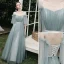 Modest / Simple Mint Green Bridesmaid Dresses 2021 A-Line / Princess Off-The-Shoulder Short Sleeve Backless Floor-Length / Long Wedding Party Dresses
