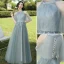 Modest / Simple Sage Green Embroidered Bridesmaid Dresses 2021 A-Line / Princess V-Neck Short Sleeve Backless Floor-Length / Long Wedding Party Dresses