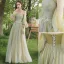 Chic / Beautiful Sage Green Pearl Lace Flower Bridesmaid Dresses 2021 A-Line / Princess Off-The-Shoulder Short Sleeve Backless Floor-Length / Long Bridesmaid Wedding Party Dresses