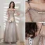 Elegant Grey Lace Star Bridesmaid Dresses 2021 A-Line / Princess Square Neckline Bow Short Sleeve Backless Floor-Length / Long Bridesmaid Wedding Party Dresses