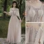 Modest / Simple Blushing Pink Bridesmaid Dresses 2021 A-Line / Princess Scoop Neck Short Sleeve Backless Floor-Length / Long Wedding Party Dresses