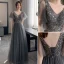 Chic / Beautiful Black Grey Bridesmaid Dresses 2021 A-Line / Princess Scoop Neck Beading Sequins Short Sleeve Backless Floor-Length / Long Bridesmaid Wedding Party Dresses