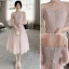 Chic / Beautiful Blushing Pink Bridesmaid Dresses 2021 A-Line / Princess Square Neckline Pearl Sequins Short Sleeve Backless Tea-length Bridesmaid Wedding Party Dresses