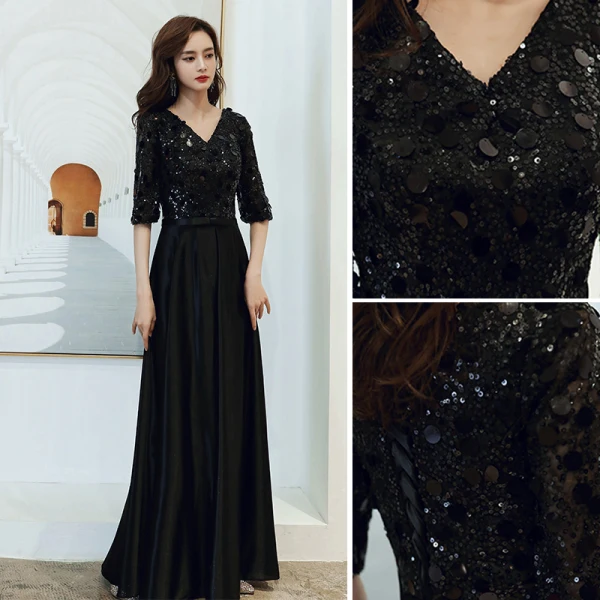 Chic / Belle Bordeaux Robe Demoiselle D'honneur 2021 Princesse V-Cou Appliques Paillettes 1/2 Manches Dos Nu Ceinture Longue Demoiselle D'honneur Robe Pour Mariage