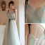 Modest / Simple Sky Blue Bridesmaid Dresses 2021 A-Line / Princess Short Sleeve Backless Bow Sash Floor-Length / Long Bridesmaid Wedding Party Dresses