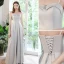 Modest / Simple Grey Satin Bridesmaid Dresses 2021 A-Line / Princess Short Sleeve Backless Floor-Length / Long Wedding Party Dresses