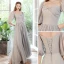 Modest / Simple Grey Graduation Dresses 2021 A-Line / Princess Scoop Neck Backless Floor-Length / Long Bridesmaid Short Sleeve Formal Dresses