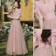 Chic / Belle Rose Bonbon Perle Robe Demoiselle D'honneur 2021 Princesse Manches Courtes Dos Nu Paillettes Longue Robe Pour Mariage