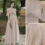 Modest / Simple Dusky Pink Sequins Bridesmaid Dresses 2021 A-Line / Princess Short Sleeve Backless Floor-Length / Long Wedding Party Dresses