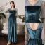 Modest / Simple Ink Blue Suede Bridesmaid Dresses 2022 A-Line / Princess V-Neck Short Sleeve Backless Floor-Length / Long Wedding Party Dresses