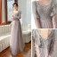 Chic / Belle Rougissant Rose Robe Demoiselle D'honneur 2022 Princesse Encolure Dégagée Paillettes Gonflée Manches Courtes Dos Nu Longue Robe Demoiselle D'honneur