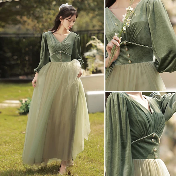 olive green bridesmaid dresses long sleeve Cheap Dusty Blue Hot Sale Simple Long Beach Summer Bridesmaid Dresses –  SposaBridal main image 1