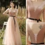 Elegant Pearl Pink Suede Bridesmaid Dresses 2021 A-Line / Princess V-Neck Short Sleeve Backless Floor-Length / Long Wedding Party Dresses