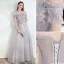 Modest / Simple Grey Bridesmaid Dresses 2021 A-Line / Princess Square Neckline Beading Lace Flower Short Sleeve Backless Floor-Length / Long Wedding Party Dresses