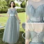 Modest / Simple Sage Green Embroidered Bridesmaid Dresses 2021 A-Line / Princess V-Neck Short Sleeve Backless Floor-Length / Long Wedding Party Dresses
