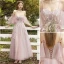 Mode Rougissant Rose Robe Demoiselle D'honneur 2021 Princesse Encolure Dégagée En Dentelle Fleur Appliques Manches Courtes Dos Nu Longue Robe Pour Mariage