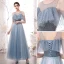 Modern / Fashion Sky Blue Star Sequins Bridesmaid Dresses 2021 A-Line / Princess Off-The-Shoulder Short Sleeve Backless Floor-Length / Long Wedding Party Dresses