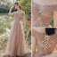 Modest / Simple Blushing Pink Wedding Party Dresses 2021 A-Line / Princess V-Neck Short Sleeve Backless Floor-Length / Long Bridesmaid Dresses
