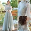 Modest / Simple Sage Green Ruffle Bridesmaid Dresses 2021 A-Line / Princess V-Neck Short Sleeve Backless Floor-Length / Long Wedding Party Dresses