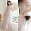 Fashion Blushing Pink Bridesmaid Dresses 2021 A-Line / Princess Scoop Neck Lace Flower Appliques 3/4 Sleeve Backless Floor-Length / Long Wedding Party Dresses