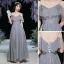 Modest / Simple Grey Bridesmaid Dresses 2021 A-Line / Princess Glitter Spaghetti Straps Short Sleeve Backless Floor-Length / Long Bridesmaid Wedding Party Dresses